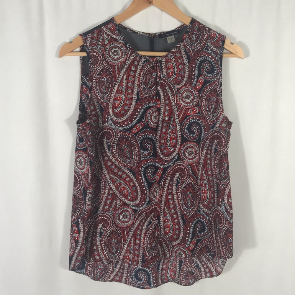 Tommy Hilfiger Blue Multi Paisley Suit Sleeveless Blouse Size Small